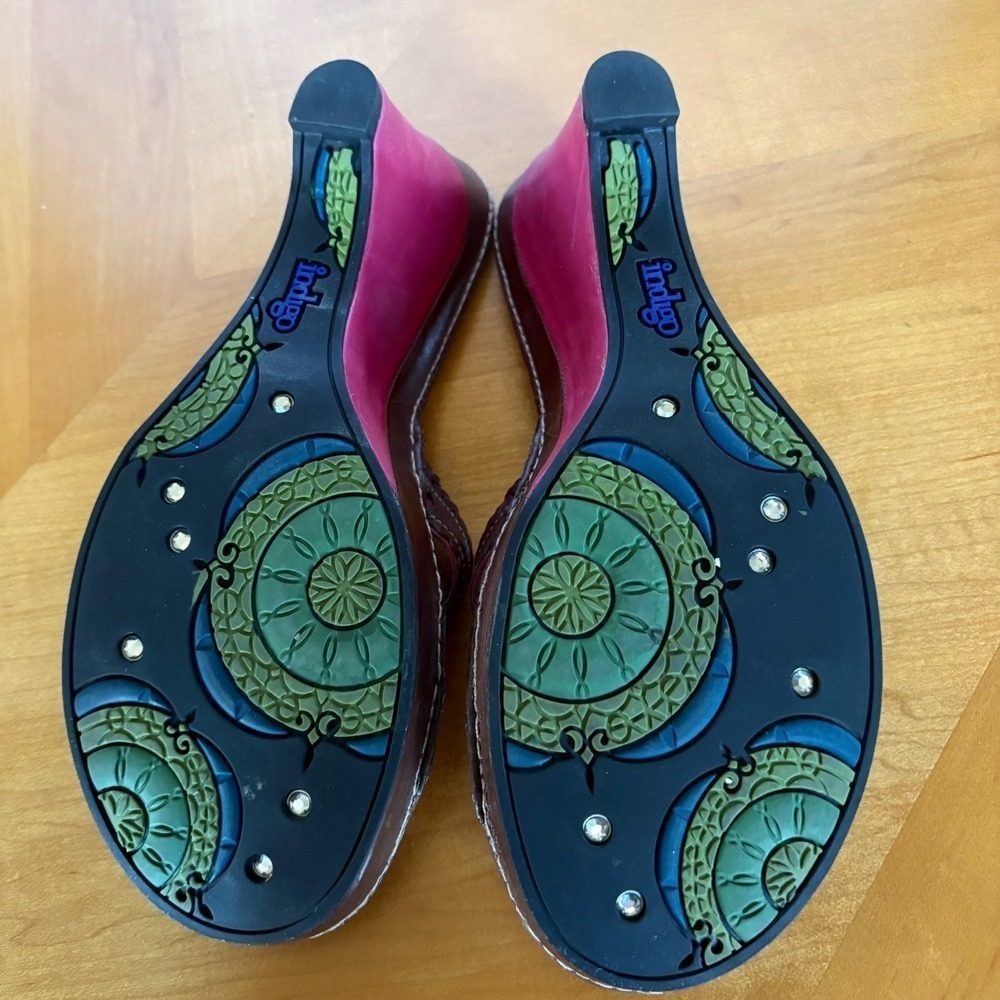 Indigo by Clarks Boelyn Earth Wedge Sandals Brown Pink Leather Women 8M Studded - Picture 13 of 16